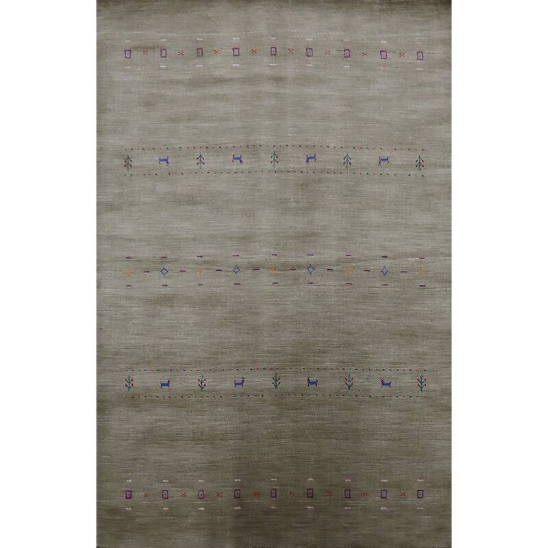 Hand Knotted Oriental 100% Wool Carpet Tribal Animal Pictorial Green Gabbeh Area Rug - 7' 8'' X 4' 11''