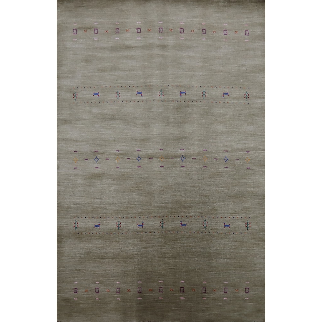 Hand Knotted Oriental 100% Wool Carpet Tribal Animal Pictorial Green Gabbeh Area Rug - 7' 8'' X 4' 11''