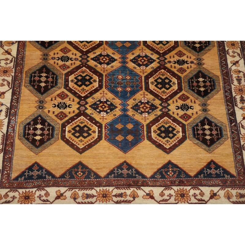 Hand Knotted Oriental 100% Wool Carpet Traditional Tribal Yellow & Gold Shiraz Area Rug - 8' 3'' X 5' 9''