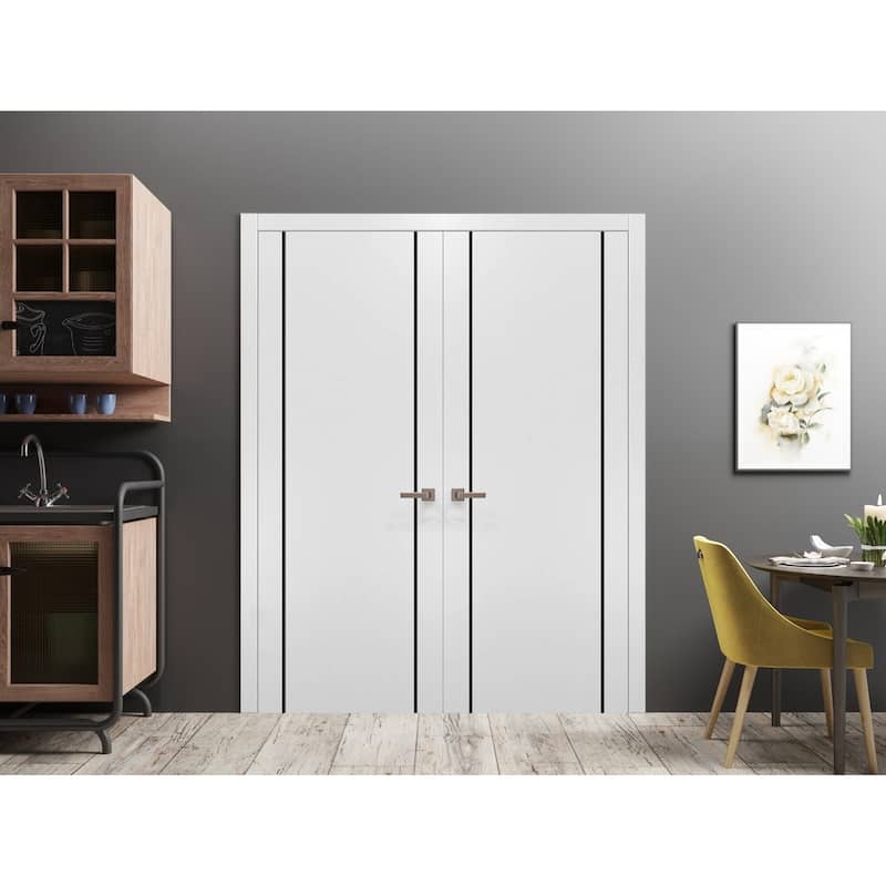 Solid French Double Doors 56 x 80 Planum 0016 White Silk with