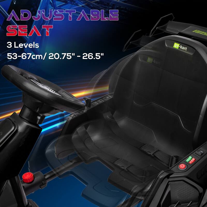 24V Electric Go Kart with Adjustable Seat, 7.5 MPH Drifting Ride-On Toy for Kids Aged 6-12, Music & Lights