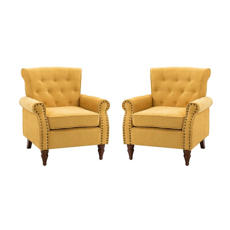 Indiges Comfy Upholstered Accent Armchair with Tufted Back Set of 2 for Bedroom Reading Office
