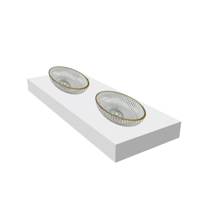 CastelloUSA 21" Oval Decorative Clear with Gold Rim Crystal Sink With Base