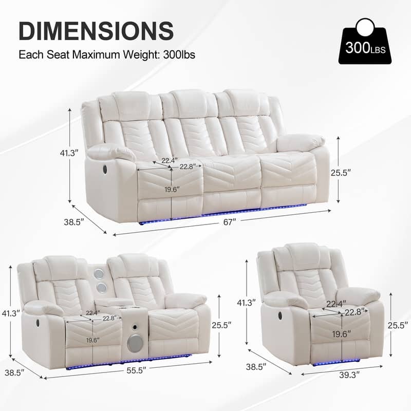 Power Recliner Sofa Set 6-Seater with Zero Gravity,Bass Speaker,Wireless Charger,USB/Type-C Ports,LED Lights,Cup Holders,Gray