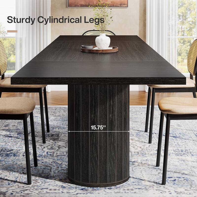 63 Inches Black Engineered Wood Dining Table, Modern Kitchen Table for 6 People