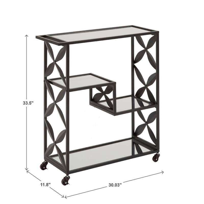 Willits Black Finish Mirrored Bar Cart with Shelf by iNSPIRE Q Modern