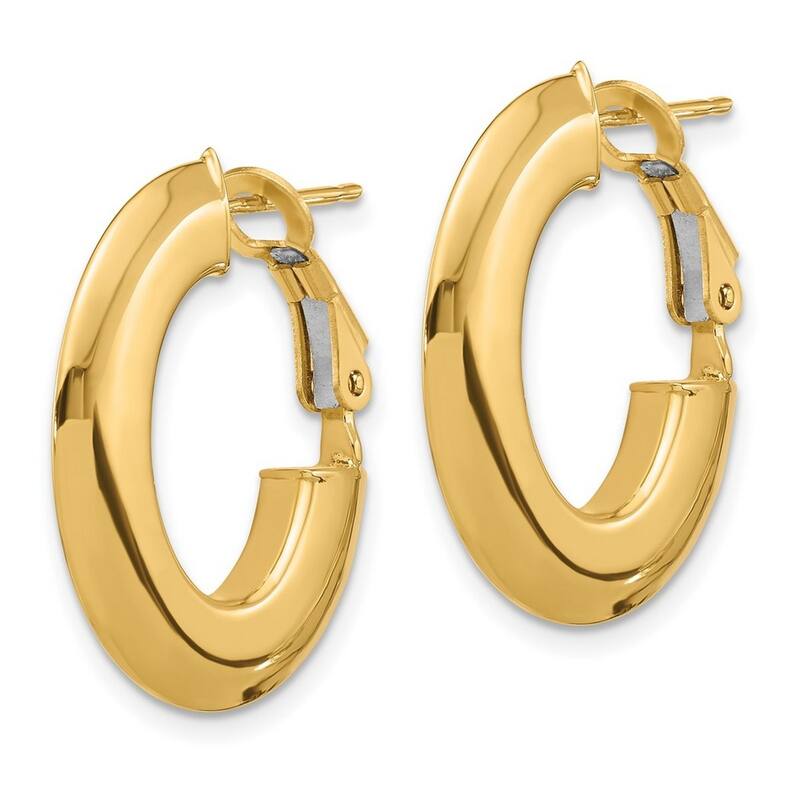 Curata 14k Yellow Gold Polished Knife Edge Oval Hoop Omega Back Earrings - 25x21.8mm