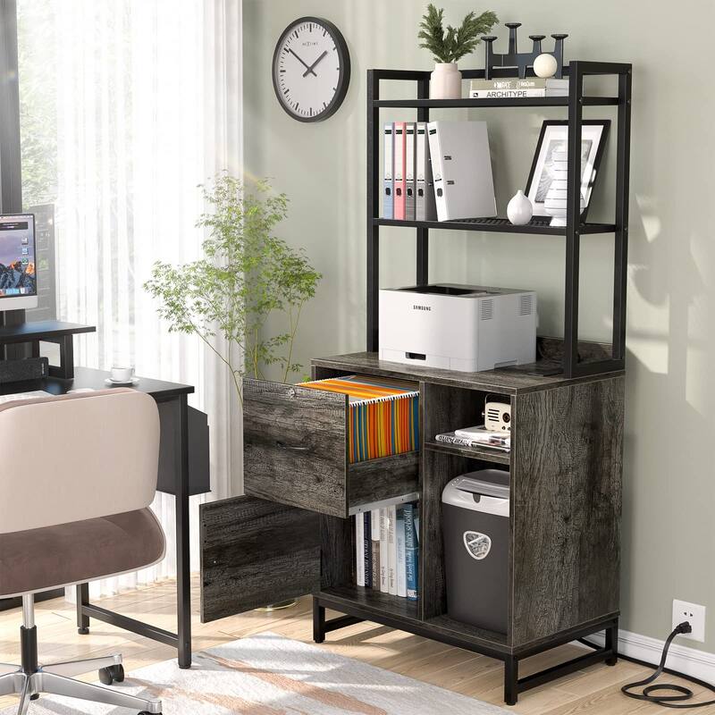 Hutch Sideboard Buffet Storage File Cabinet with USB Ports