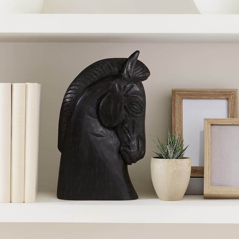 Mango Wood Trojan Horse Head Sculpture Rustic Finish - 16" Black - 9.5" x 4" x 16"