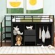 preview thumbnail 1 of 8, Black Metal Loft Bed with Drawers, Storage Staircase, and Wardrobe Full - Black