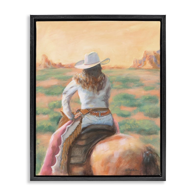 Stupell Cowgirl Atop Country Horse Framed Floater Canvas Wall Art Design By Pam Britton - 17 x 21 - Black