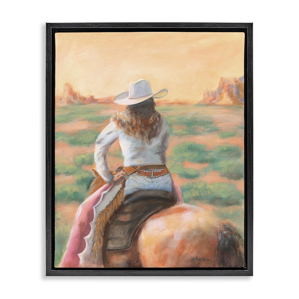 Stupell Cowgirl Atop Country Horse Framed Floater Canvas Wall Art Design By Pam Britton