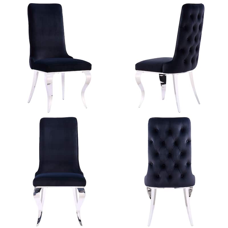 Black and Silver Dining Chairs with Soft Velvet and Metal Legs - Set of 4