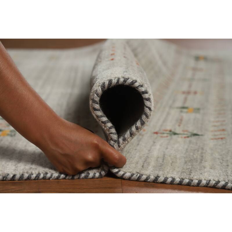 Hand Knotted Oriental 100% Wool Carpet Tribal Animal Pictorial Greys & Charcoal Gabbeh Area Rug - 7' 10'' X 5' 1''