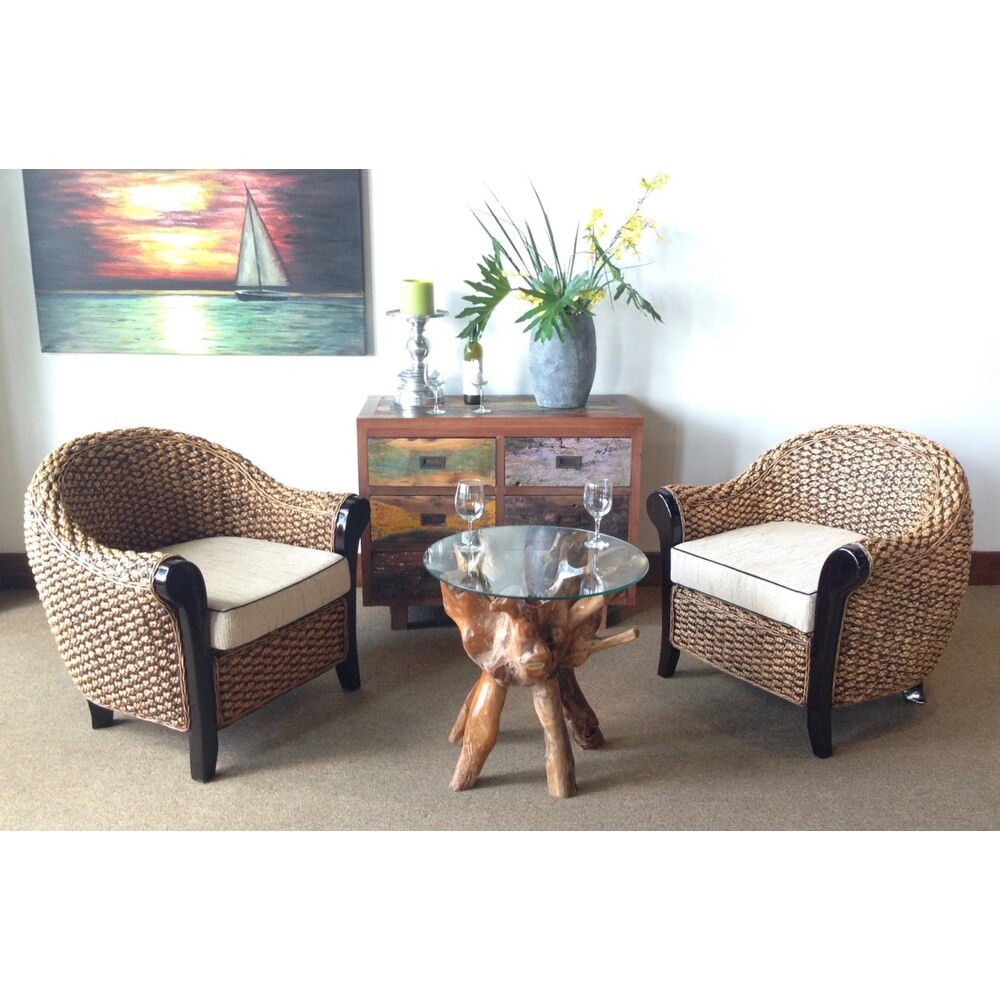 Chic Teakchic Teak Rustic Teak Wood Root Side Table With 24 Inch Round Glass Top Glass Brown Dailymail