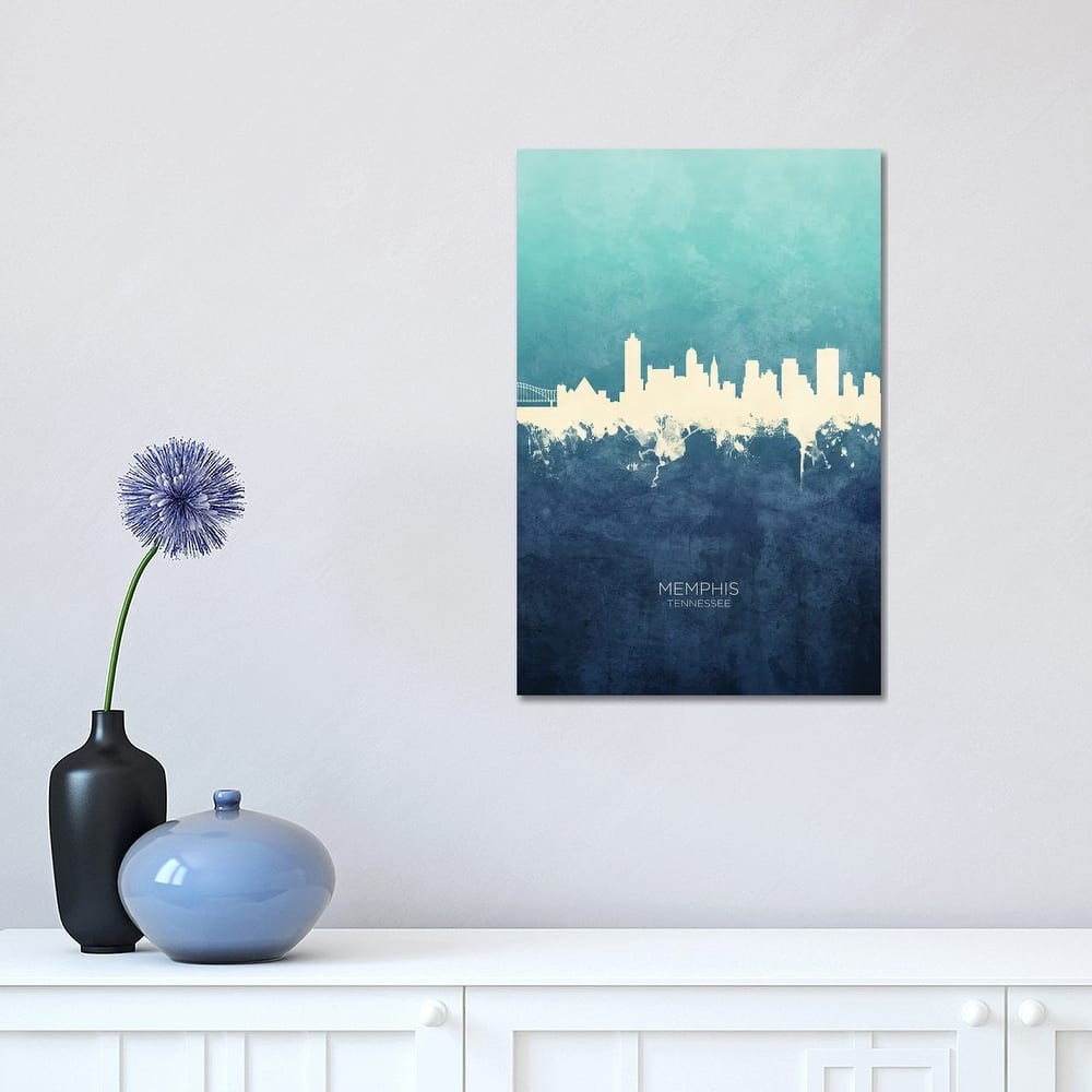 iCanvas "Memphis Tennessee Skyline Navy Cyan" by Michael Tompsett Canvas Print