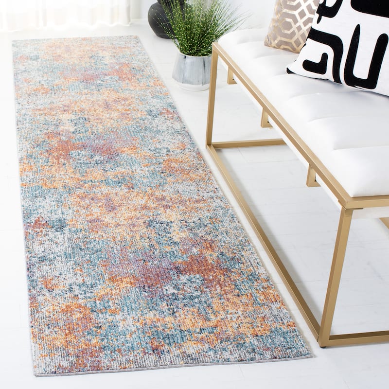 SAFAVIEH Crystal Yumi Modern Abstract Distressed Rug - 2'4" x 9' Runner - Beige/Orange