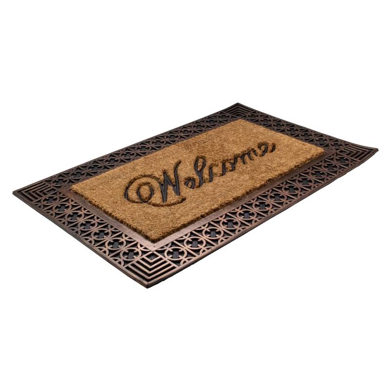 Gold and Natural Coir Rectangular "Welcome" Doormat 23" x 35" - 35