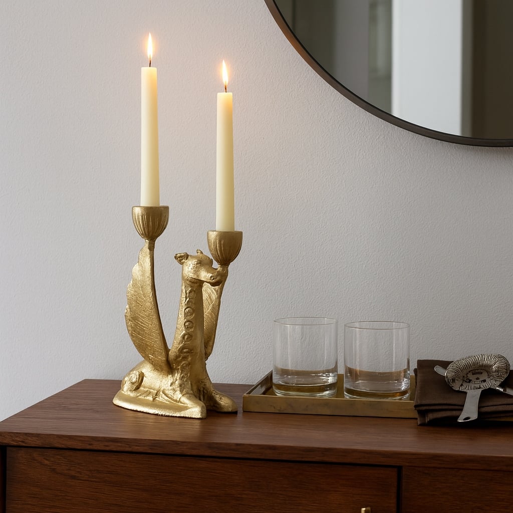 Metal Giraffe with Wings Taper Candle Holder - Gold, 6 in. - 7.0"