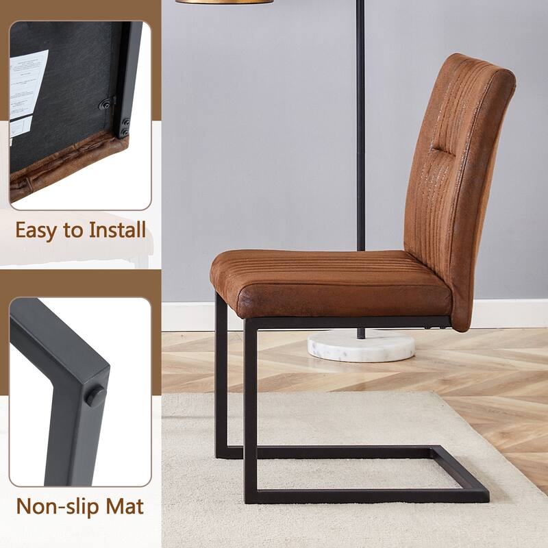 Set of 4 Ergonomic Dining Chairs – Brown Tech Fabric Upholstery with Comfortable Sponge Padding & Sleek Black Metal Legs‌