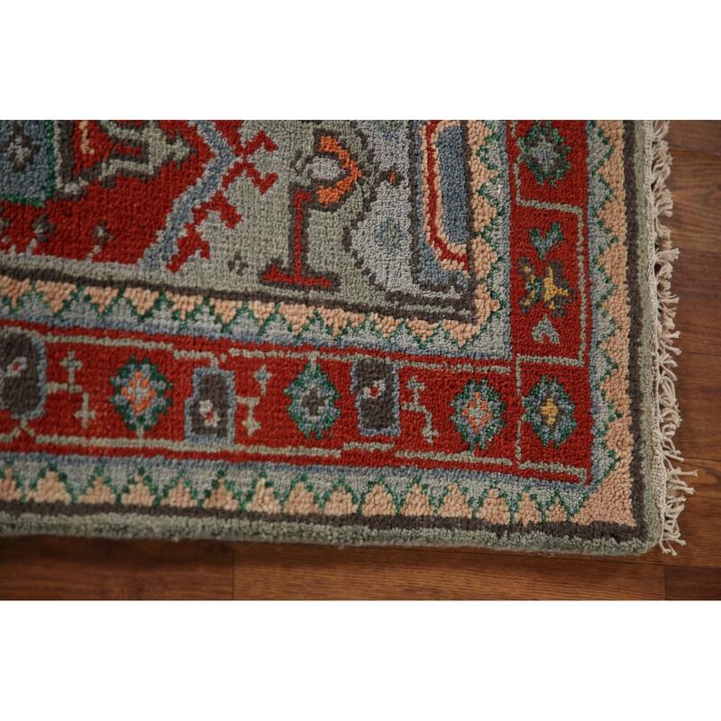 Green Heriz Serapi Indian Runner Rug Handmade Wool Carpet - 2'7"x 7'7"