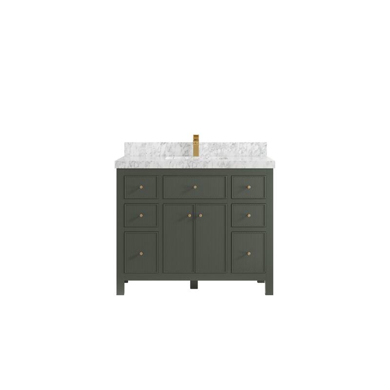 Willow Collections 42 in W x 22 in D Sonoma Free Standing Reeded Single Sink Bathroom Vanity with Countertop - 2" Carrara Marble - Pewter Green