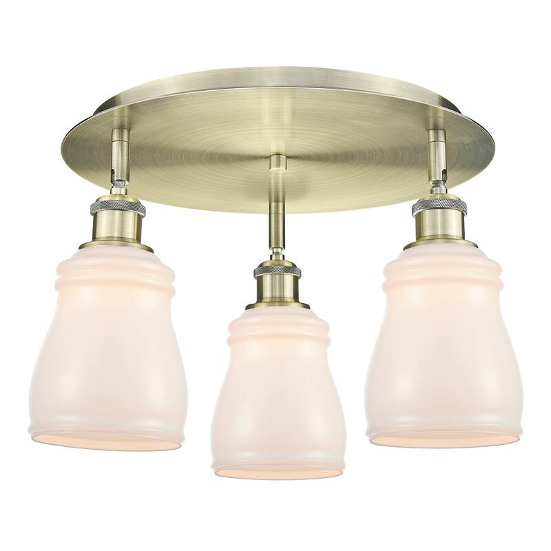 Innovations Lighting Ellery - 3 Light 17" Flush Mount - Antique Brass/White