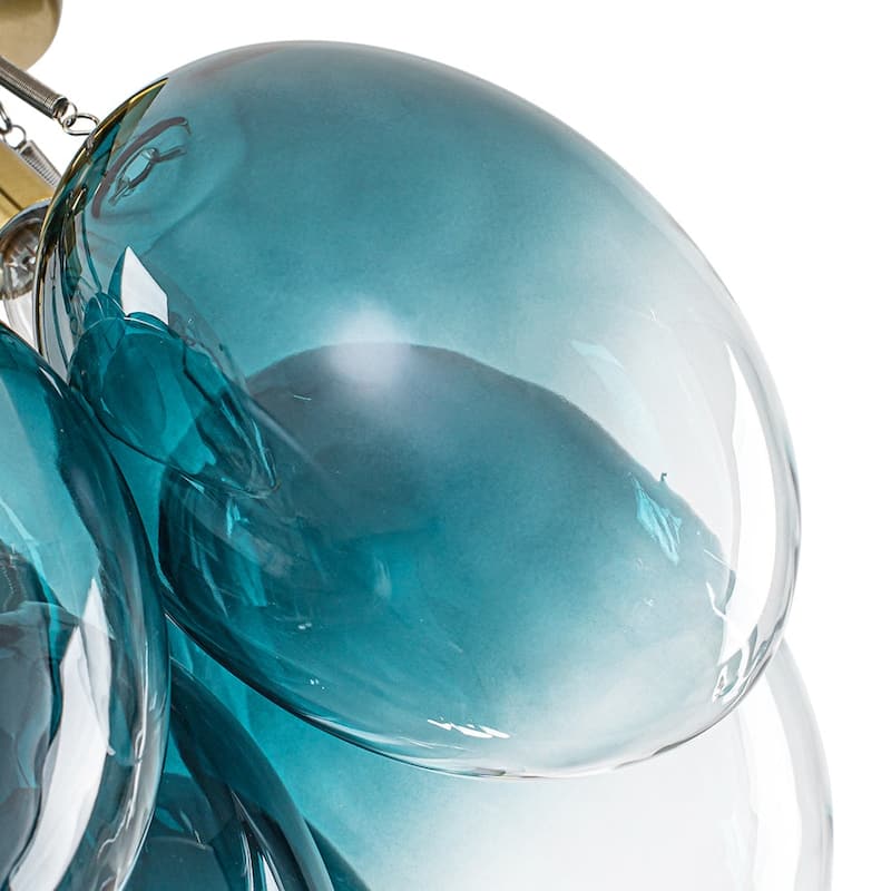 Cluster Blue Tinted Glass Globe Oval Bubble Semi Flush Chandelier