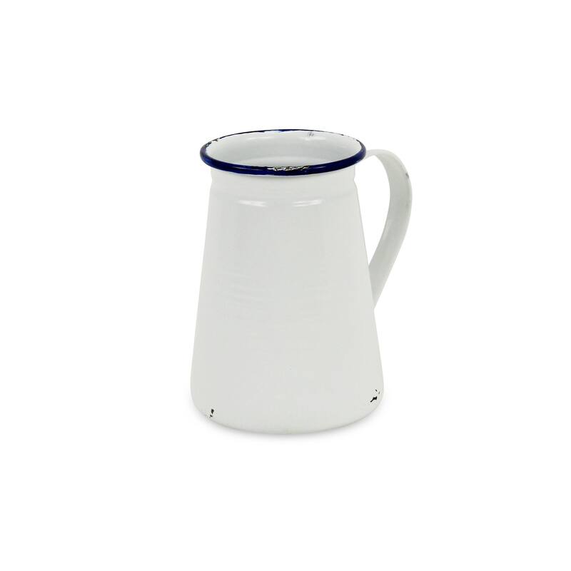 White Metal Lacquered Jug with Blue Rim Decor