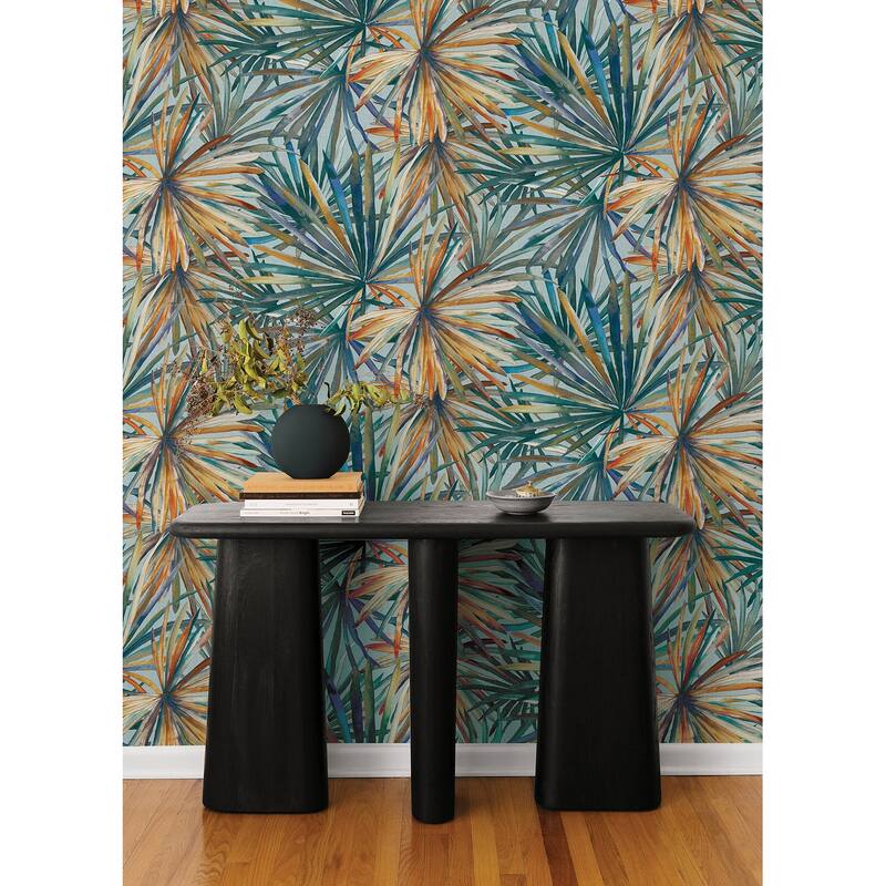 A-Street Prints Corifa Sea Green Palm Leaf Wallpaper