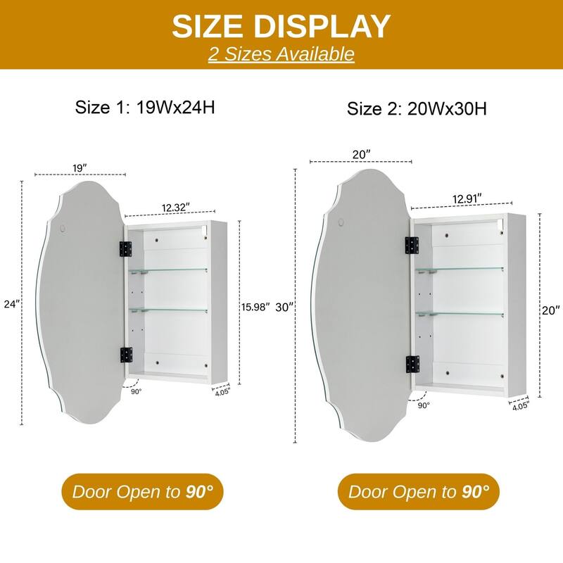 TEHOME Frameless Irregular Oval Medicine Cabinet Mirror with Adjustable Shelves