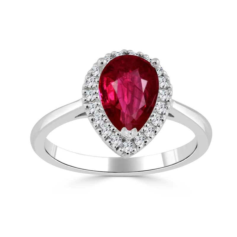 Auriya 1 1/2ct Pear Shape Red Ruby 1/6ctw Halo Diamond Engagement Ring 14k Gold - White - 4