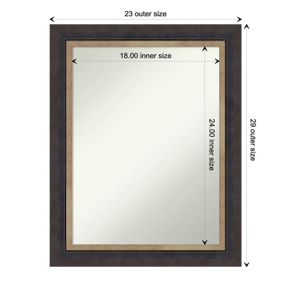 Hammered Charcoal Tan Non-Beveled Wood Framed Bathroom Vanity Wall Mirror - Hammered Charcoal Tan