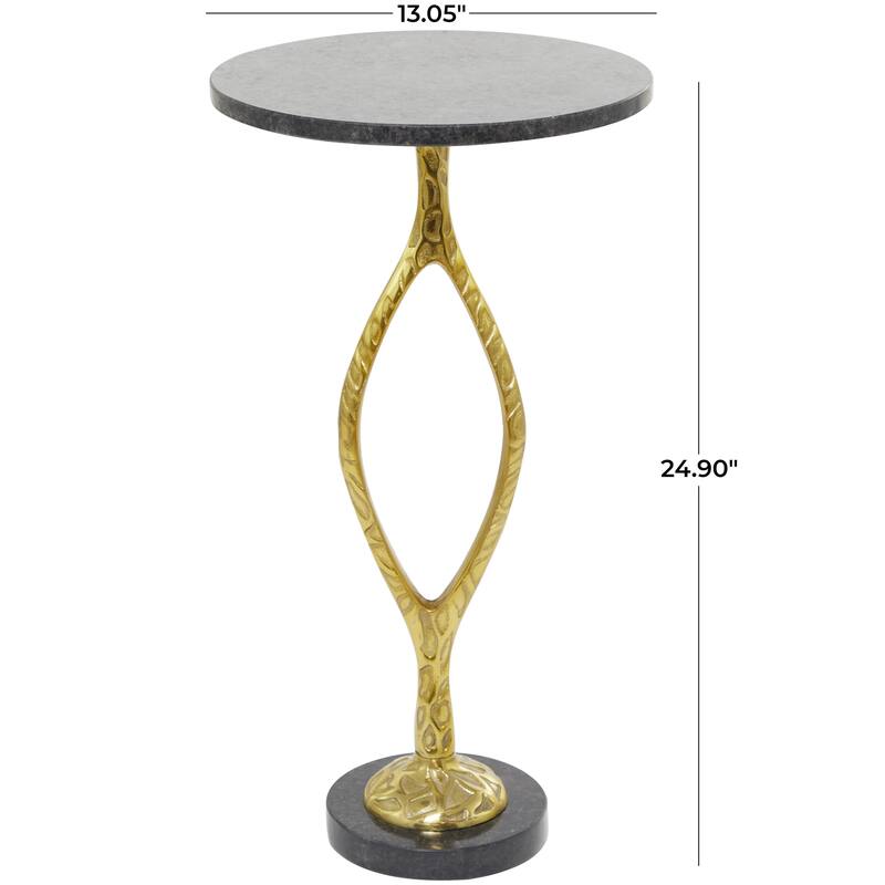Aluminum Metal Pedestal Base Side End Accent Table with Black Marble Top - Gold - Roche River Decor