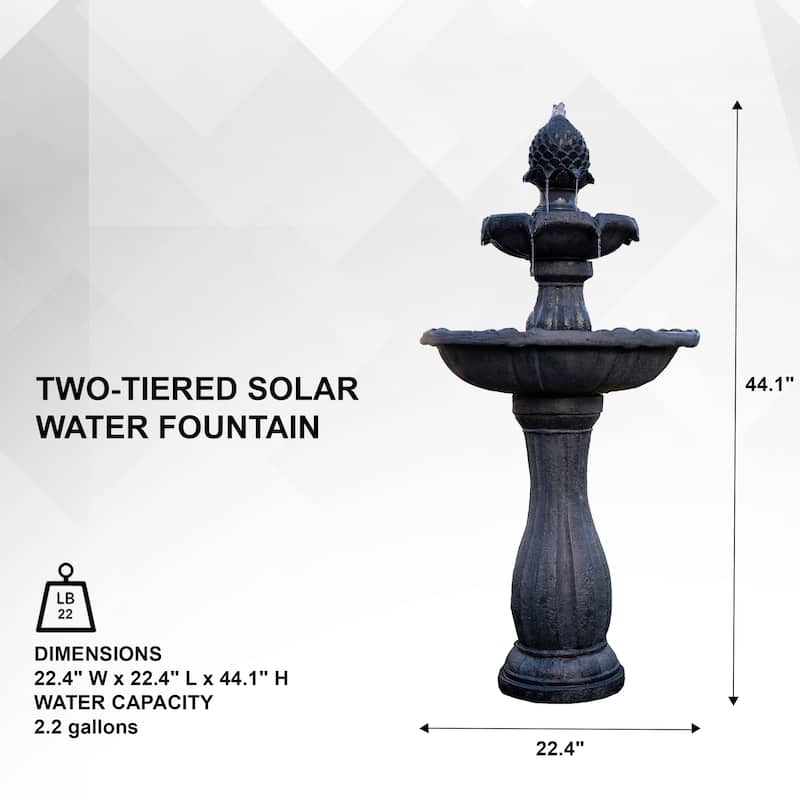 XBrand 44" H Fiberglass/Resin 2-Tier Solar Water Fountain w/ Solar Panel and Auto-Shut Off Pump, Solar Garden Fountain