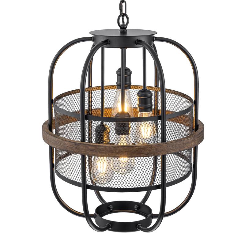 4-Light Industrial Farmhouse Black Lantern Mesh Pendant Chandelier - Dia.17.24-in