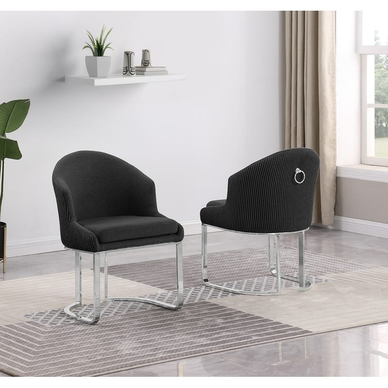 Best Quality Furniture Teddy Fabric Chrome Dining Chairs (Set of 2) - N/A - Black-Chairs