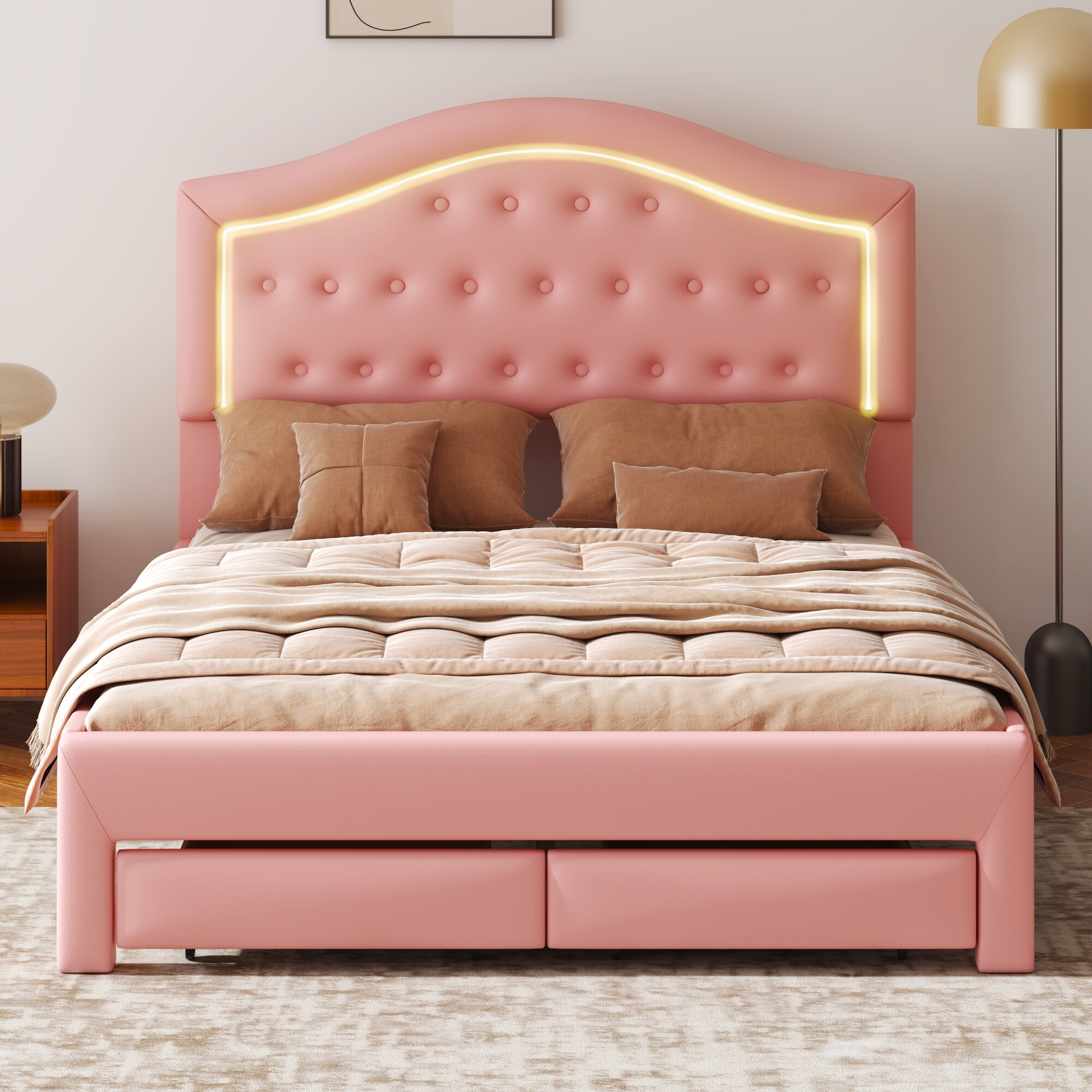 Pink queen bed frame with headboard sale