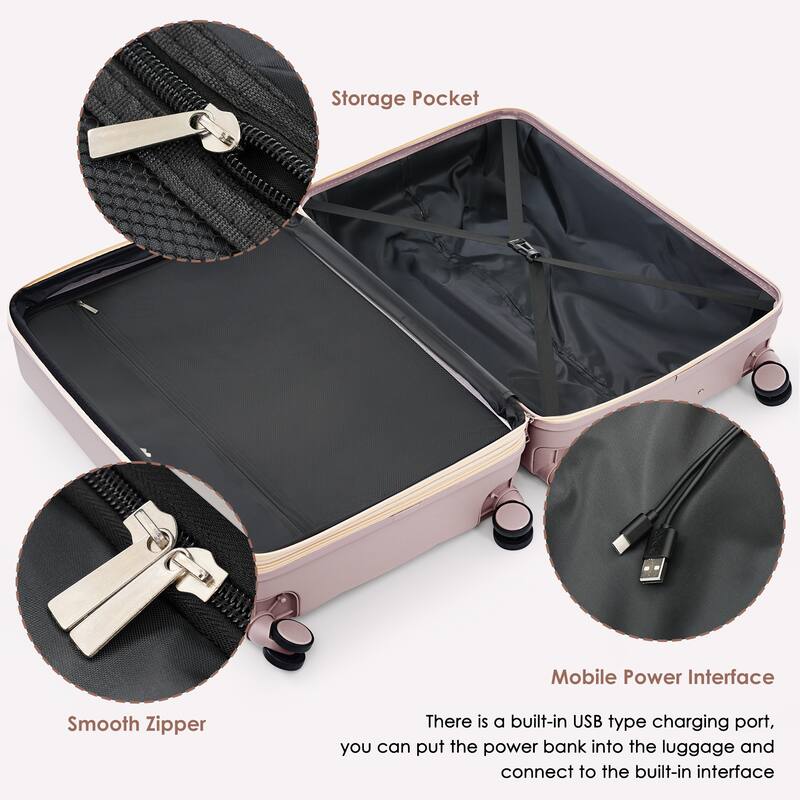 4 Piece Expandable Luggage Sets, ABS Durable Suitcase with Travel Bag and Cup Holder, Hard Shell Spinner Wheels Luggage