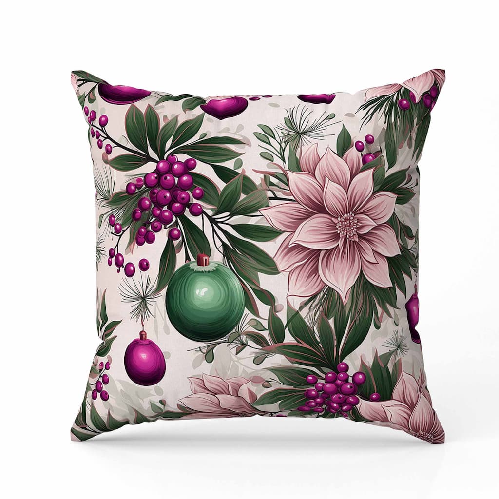Festive Flurries Indoor/Outdoor Reversible Throw Pillow Pink and Green