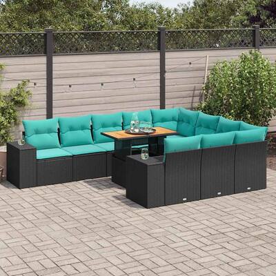 vidaXL Patio Sofa Set with Cushions Table and Modular Sofas 11 Piece Poly Rattan - 21.7 x 24.4 x 27.2
