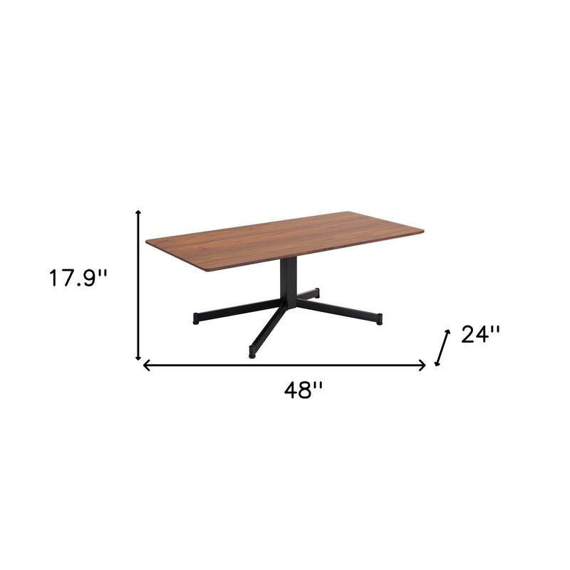 HomeRoots 48" Brown and Black Wood and Steel Pedestal Coffee Table - 48.00 in. x 17.90 in. x 24.00 in.
