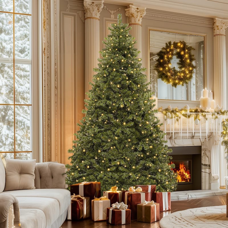 6/7.5Ft Pre-Lit Spruce Christmas Tree, Artificial Xmas Tree with 880 Branch Tips and 250 Lights for Home - 7.5 Foot