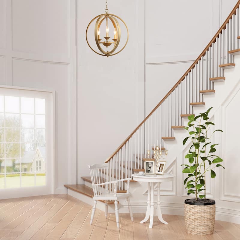 Rella Modern Gold Globe Cage Drum Chandelier Adjustable Foyer Farmhouse Pendant Light