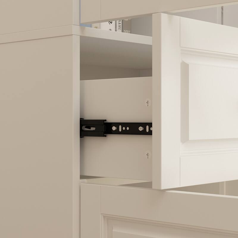 78.7" Large Combo Storage Cabinet Display Bookcase Glass Doors Pantry