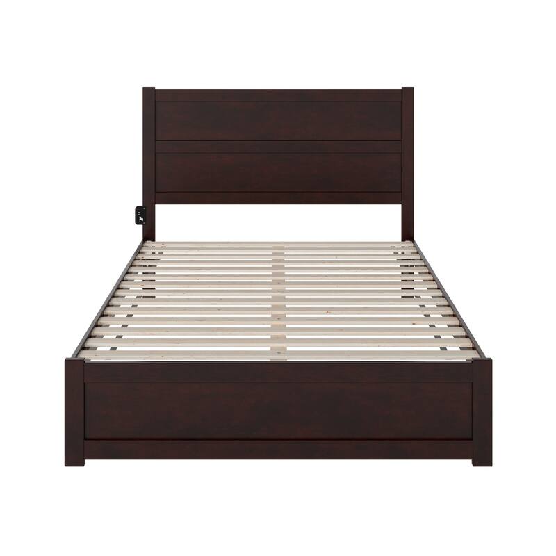 Modern Bed with Footboard - Queen Size Espresso Wood Platform Bed - Solid Wood Slat Kit & Charger