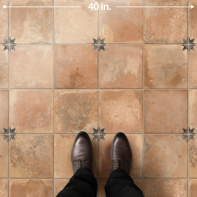 Merola Tile Kings Nonna with Black Star 17-7/8" x 17-7/8" Porcelain Floor and Wall Tile