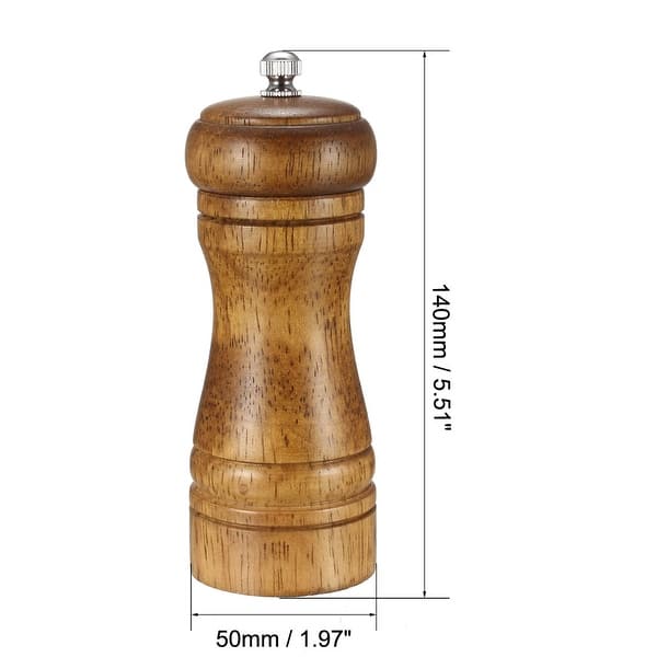 Pepper Grinder 5-Inch Solid Wood Adjustable Coarseness Salt and Pepper Mill - Wooden, Silver Tone