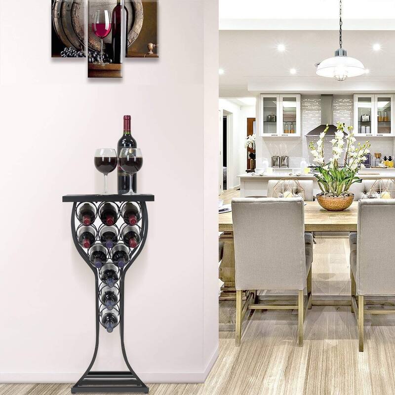 Metal With Marble Finish Top Wine Storage Organizer Display Rack Table