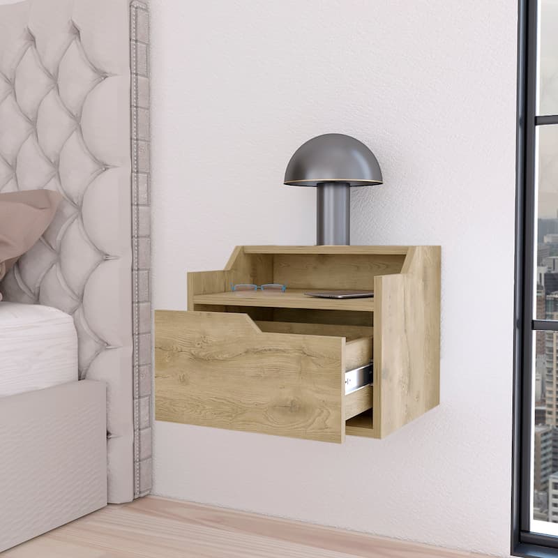 Wooden Double Shelf Hanging Bedroom Nightstand